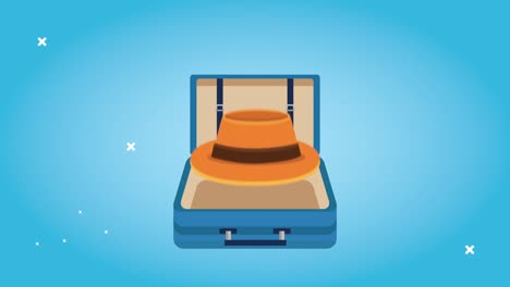 world tourism animation with set items in suitcase