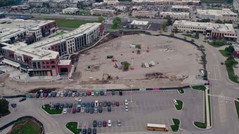 overview aerial of construction equipment on a huge parking lot in vernon hills illinois