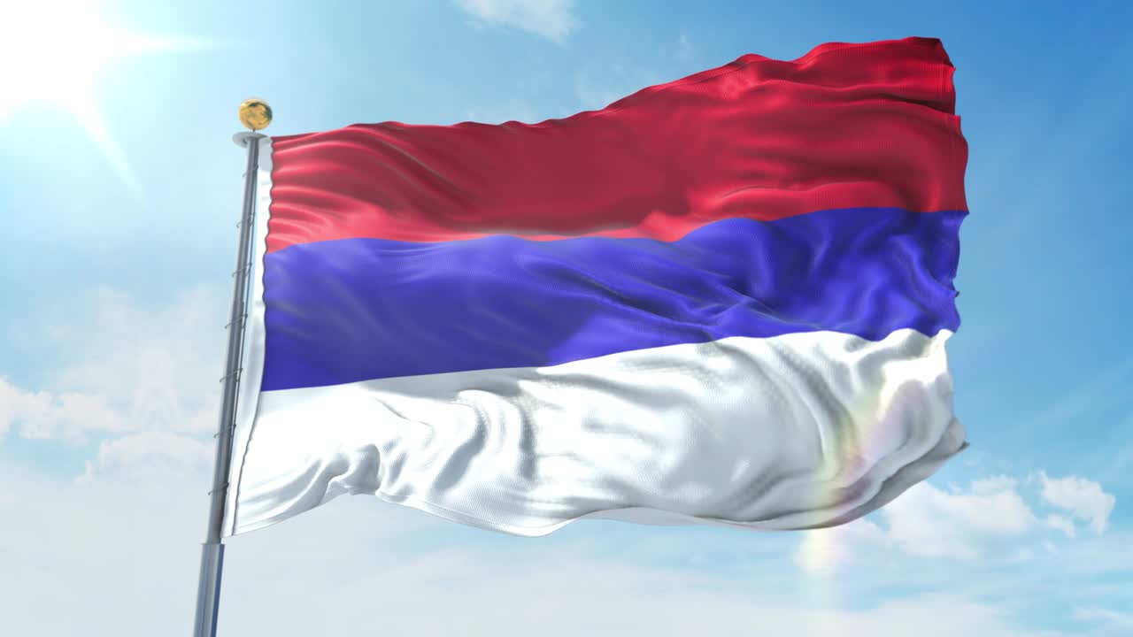 la bandera de la república srpska ondeando en el viento contra el cielo azul profundo. tema nacional, concepto internacional. renderización 3d de bucle sin costuras 4k