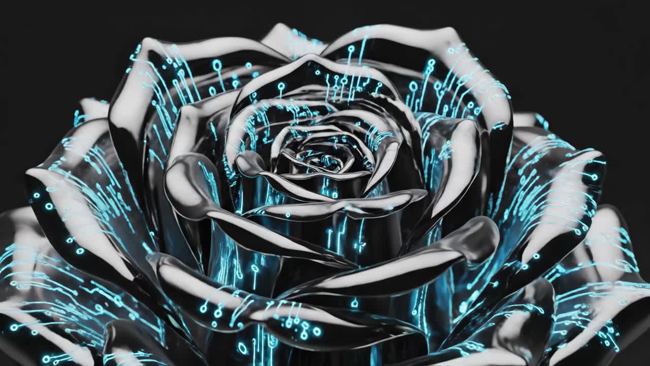 Futuristic Metallic Rose with Circuitry