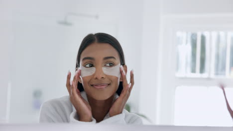 Cuidado-De-La-Piel,-Baño-Y-Mujer-Con-Parches-En-Los-Ojos