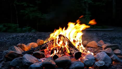 a fire burns in the middle of a pile of rocks