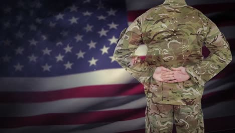 digital animation of proud american soldier standing in front of the american flag 4k