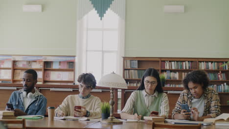 students studying in a library