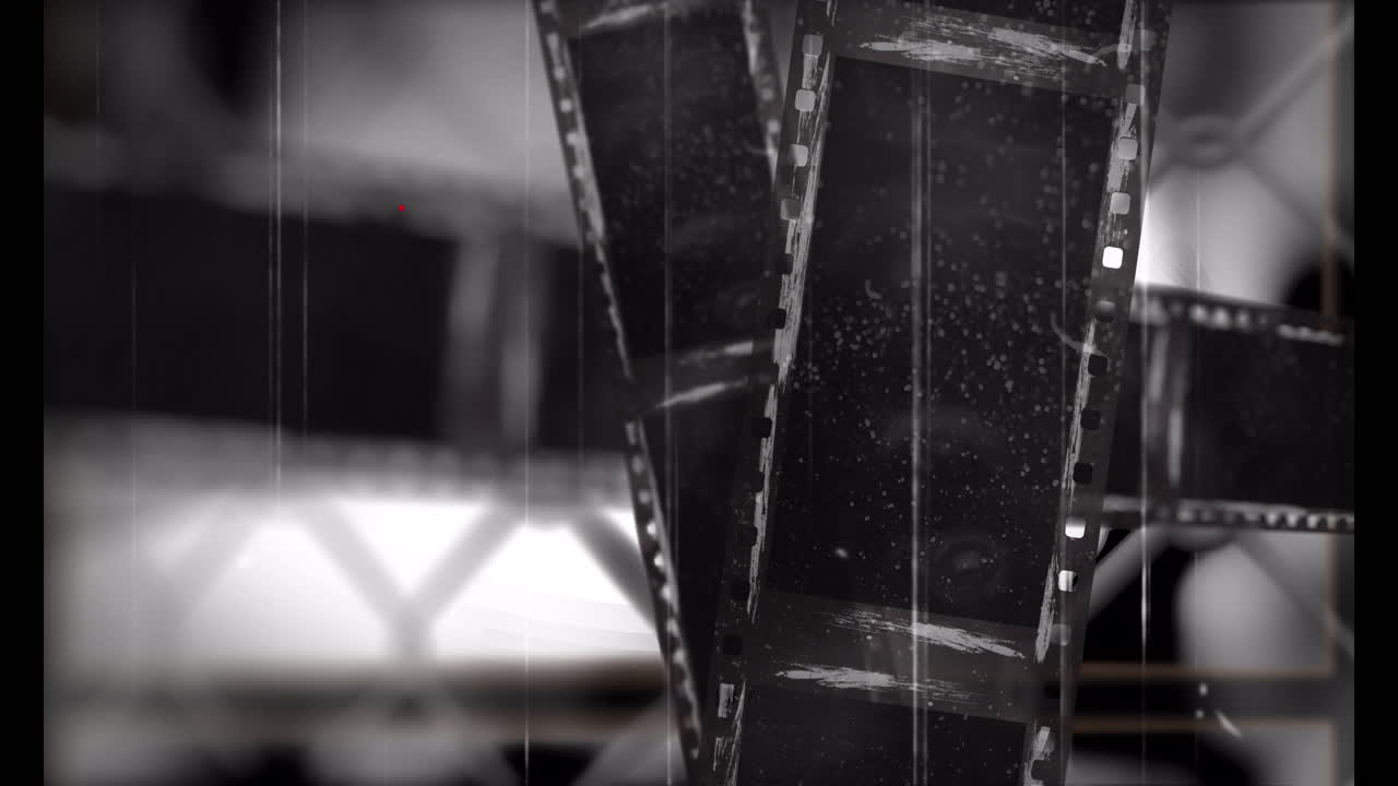 Animation of interference over film stock on white background, copy space