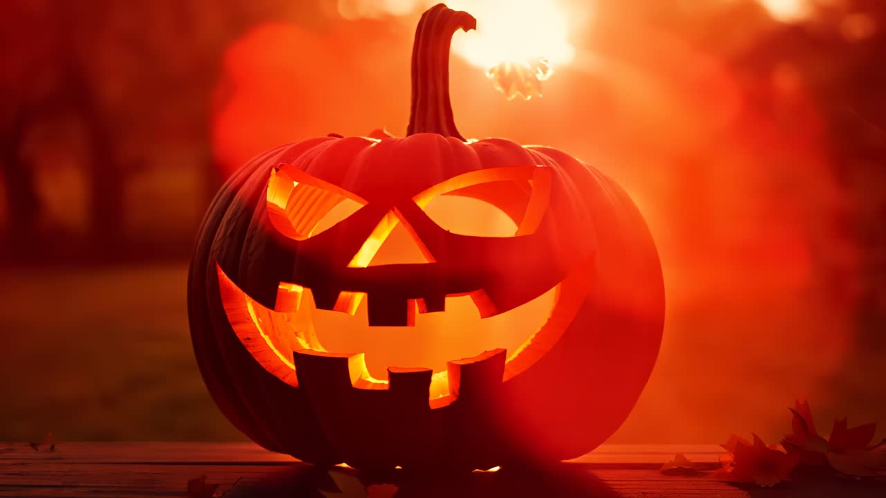 el espeluznante jack-o-lantern al atardecer