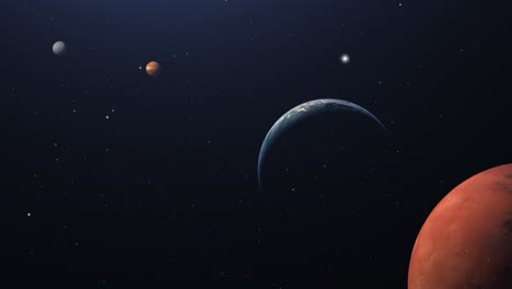 solar system, planet mars, earth with planet venus and mercury in background