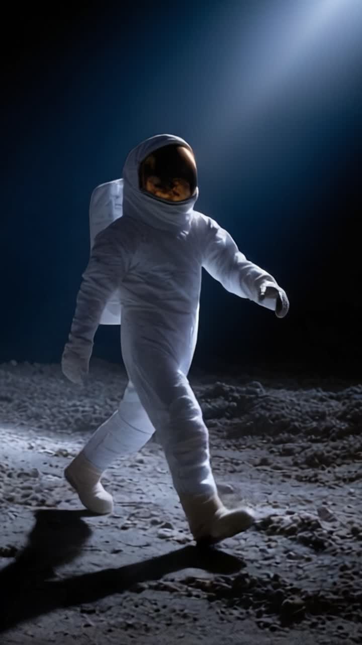 A solitary astronaut explores a mysterious lunar landscape, illuminated by an ethereal light, embodying the spirit of discovery and the vastness of space