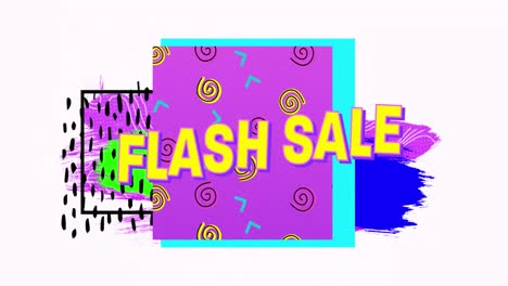 texto de venta instantánea en banner púrpura contra formas abstractas de colores en fondo blanco