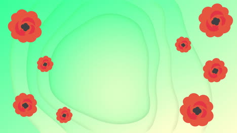 animation of moving red flowers over green shapes