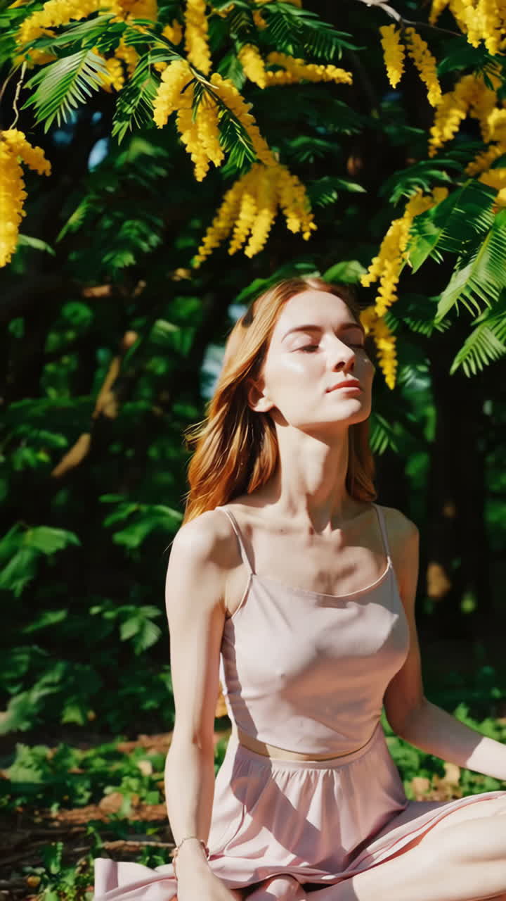 mujer meditando en un parque