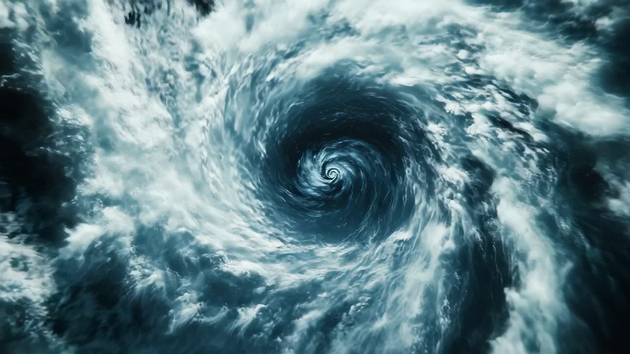 Aerial view of a swirling ocean vortex, capturing dynamic motion. The video style evokes a sense