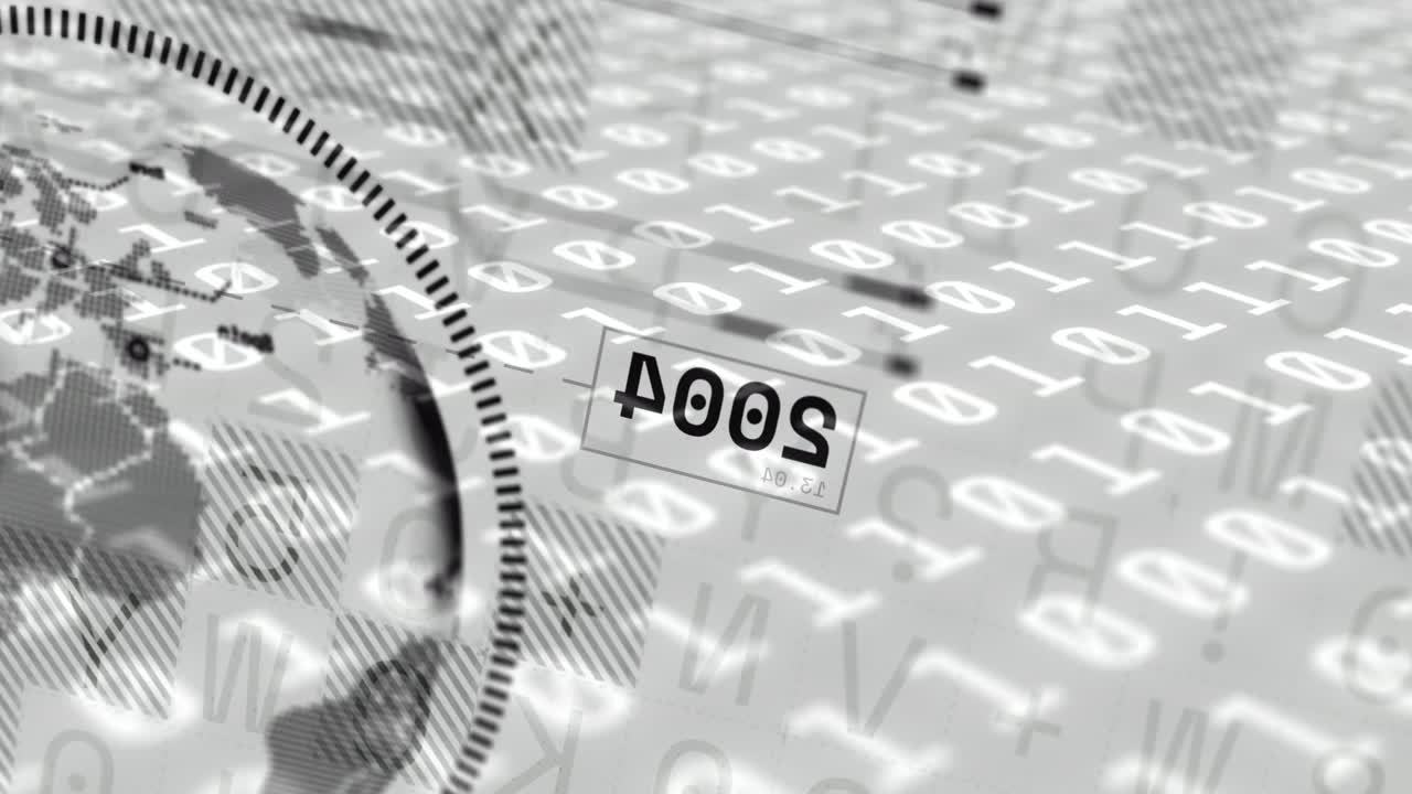 Animation of globe and binary coding over white background