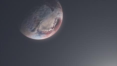 cinematic view of dwarf planet pluto slowly rotating