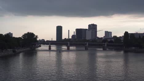 frankfurt city skyline at sunset