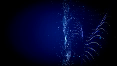 animación futurista con objeto de onda y partículas de brillo en cámara lenta, 4096x2304 bucle 4k