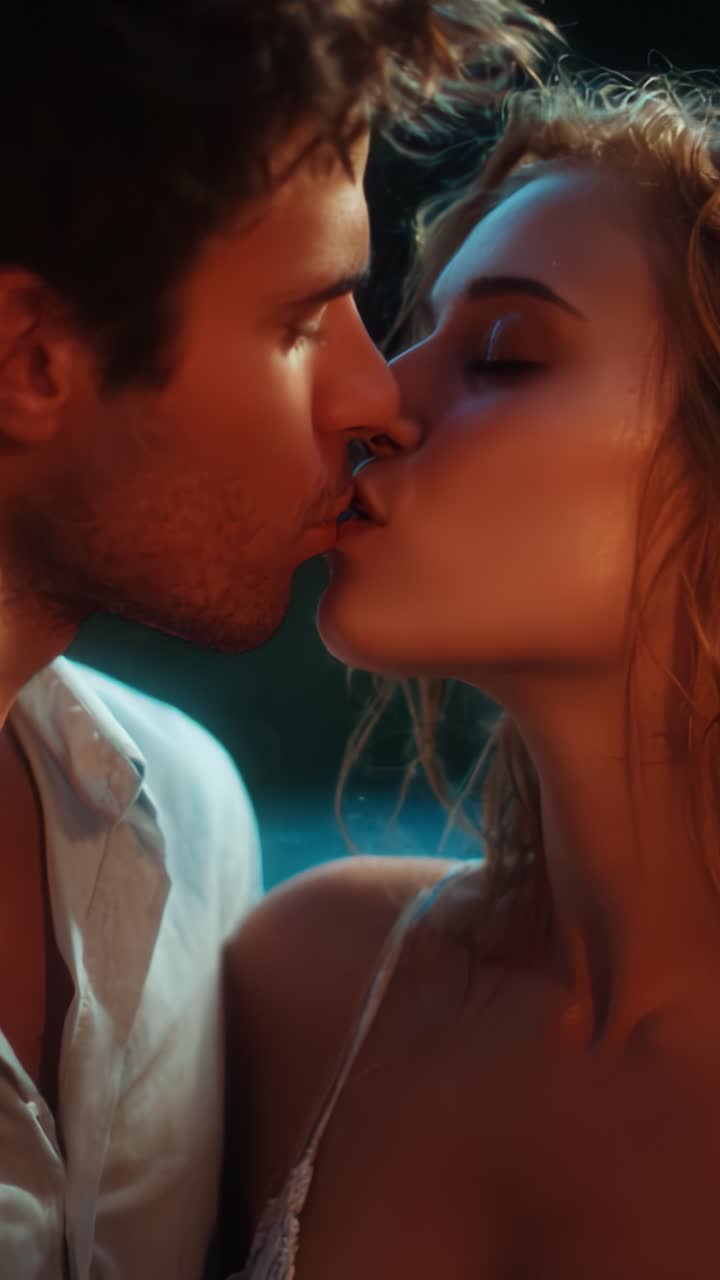 Intimate Moment Between Two Lovers: A Passionate Kiss and Tender Connection Captured in Soft Lighting to Showcase Their Affection and Emotional Bond
