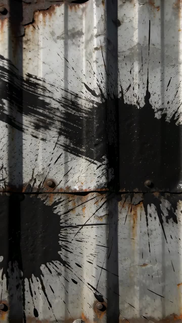 Pannello metallico industriale che mostra una macchia di vernice nera che si allarga, con un attrezzo che la spalma per coprire la ruggine.