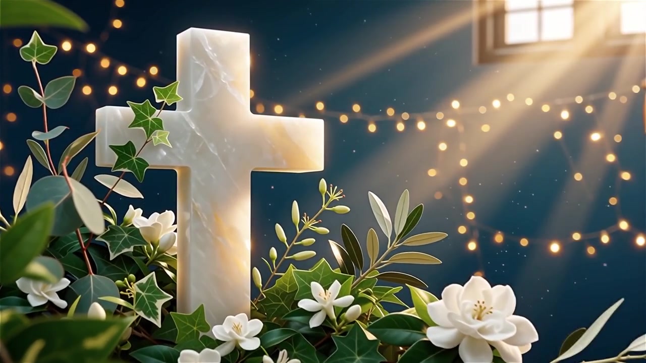 Cruz Cristiana con Luz Celestial, Fondo para Adoración.
