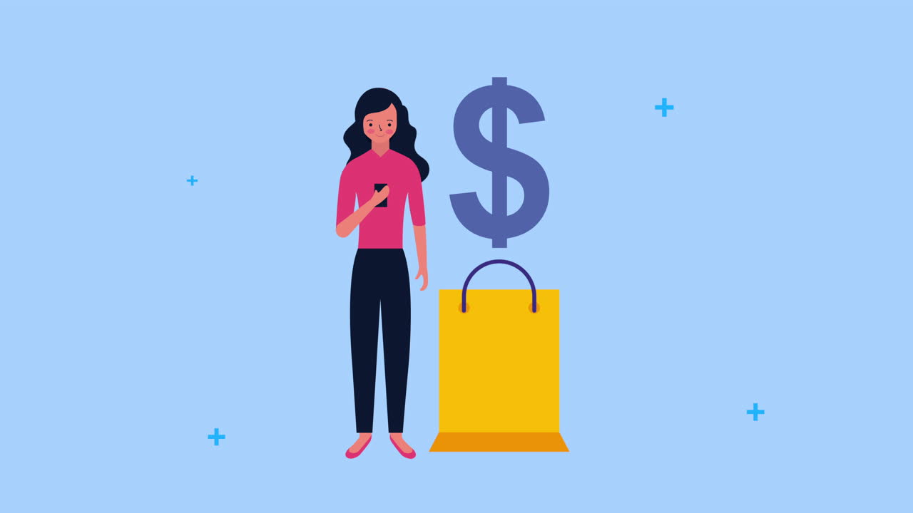 young businesswoman using smartphone with shopping bag