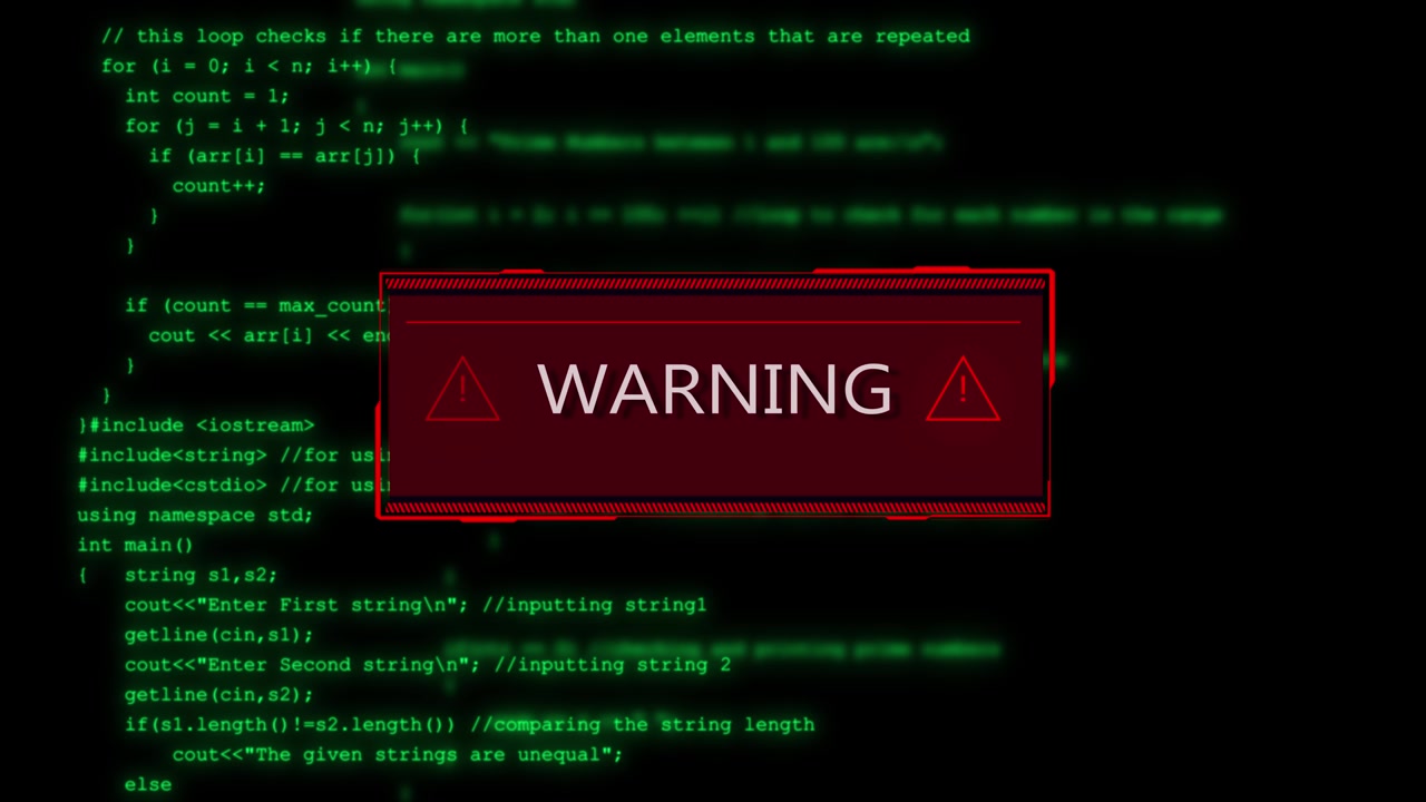 Hacking concept attention warning attacker alert sign security protection malicious software viruses