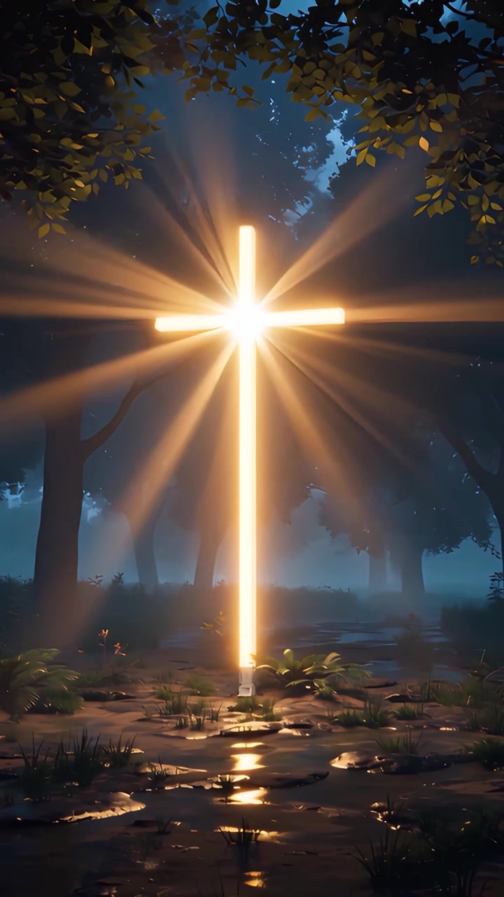 Christian Cross Heavenly Light Worship Background 4K