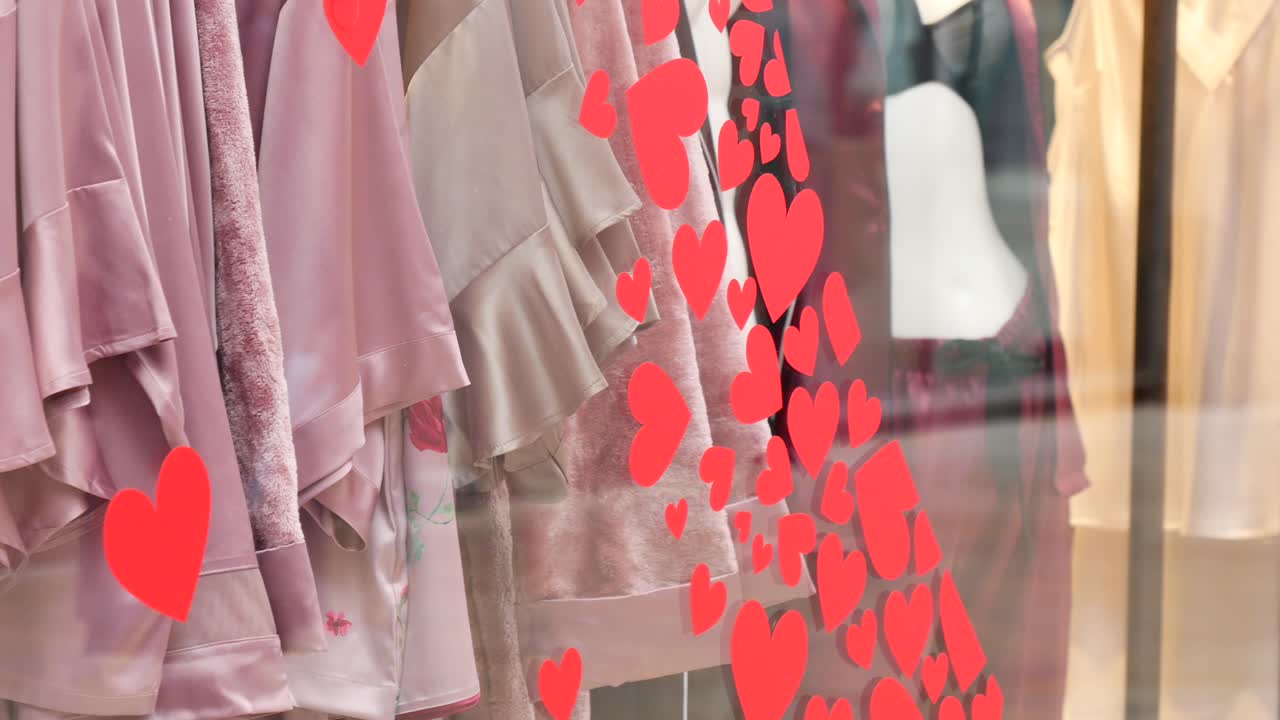 Pink Silk Sleepwear Display with Red Hearts