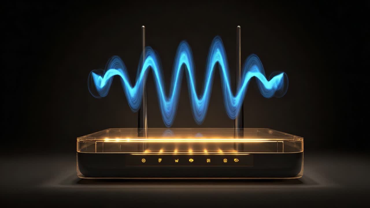 A Stunning Visualization of Data Transmission Through a Modern Wireless Router, Showcasing the Elegant Flow of Waves Representing Connection and Communication Technology