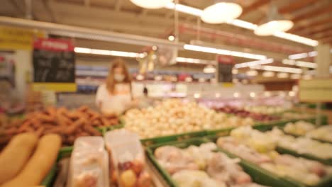 blurred background. fresh organic vegetables and meat the farmers market