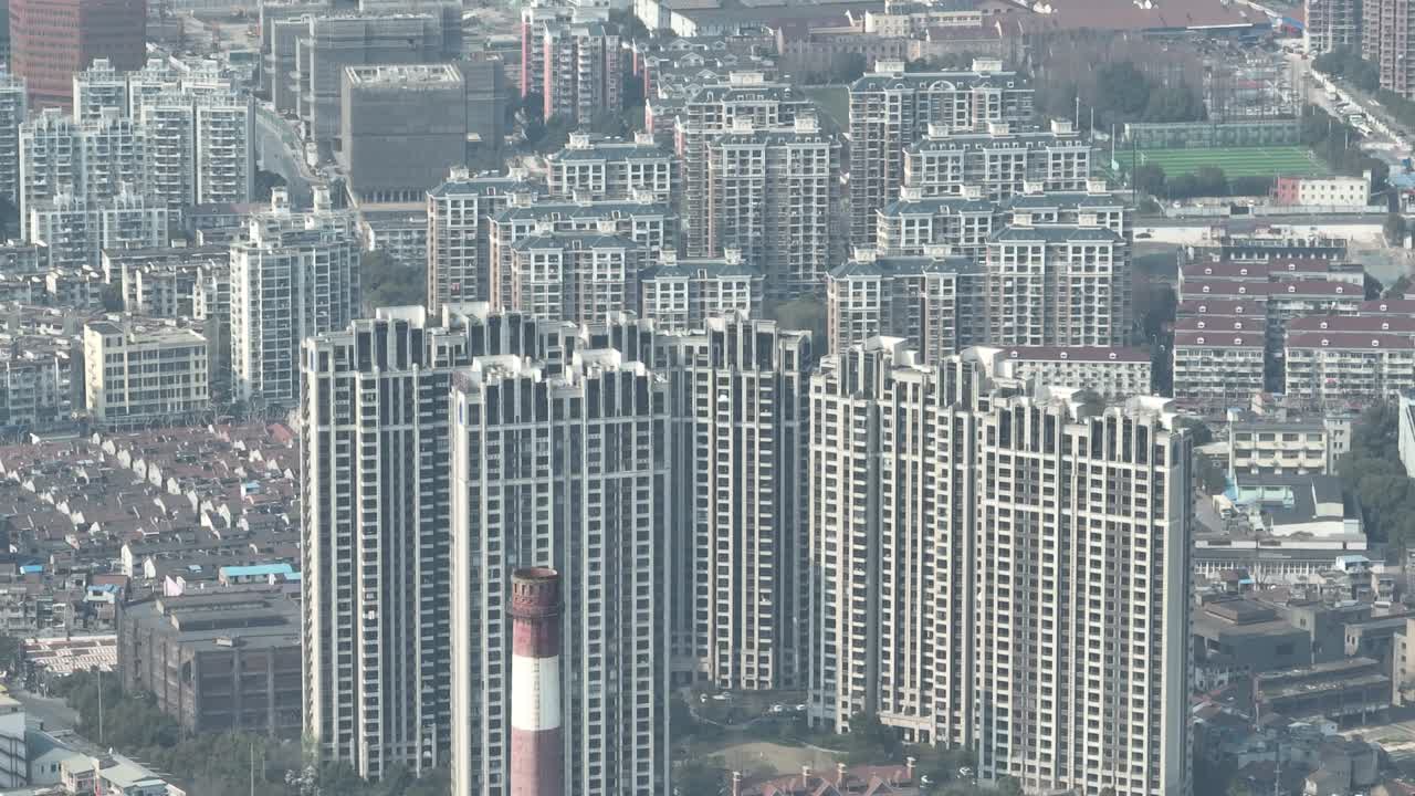 상하이 시내의 주거 건물의 무인기 항공 사진