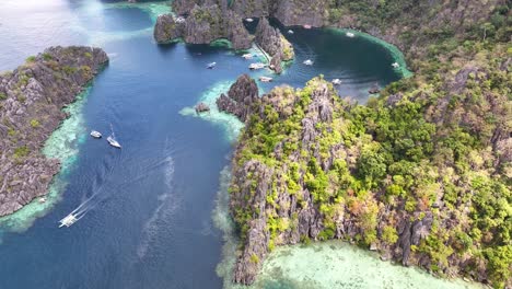 beauty of coron island, travel destination in philippines. aerial view of tropical cliffs and lagoons.