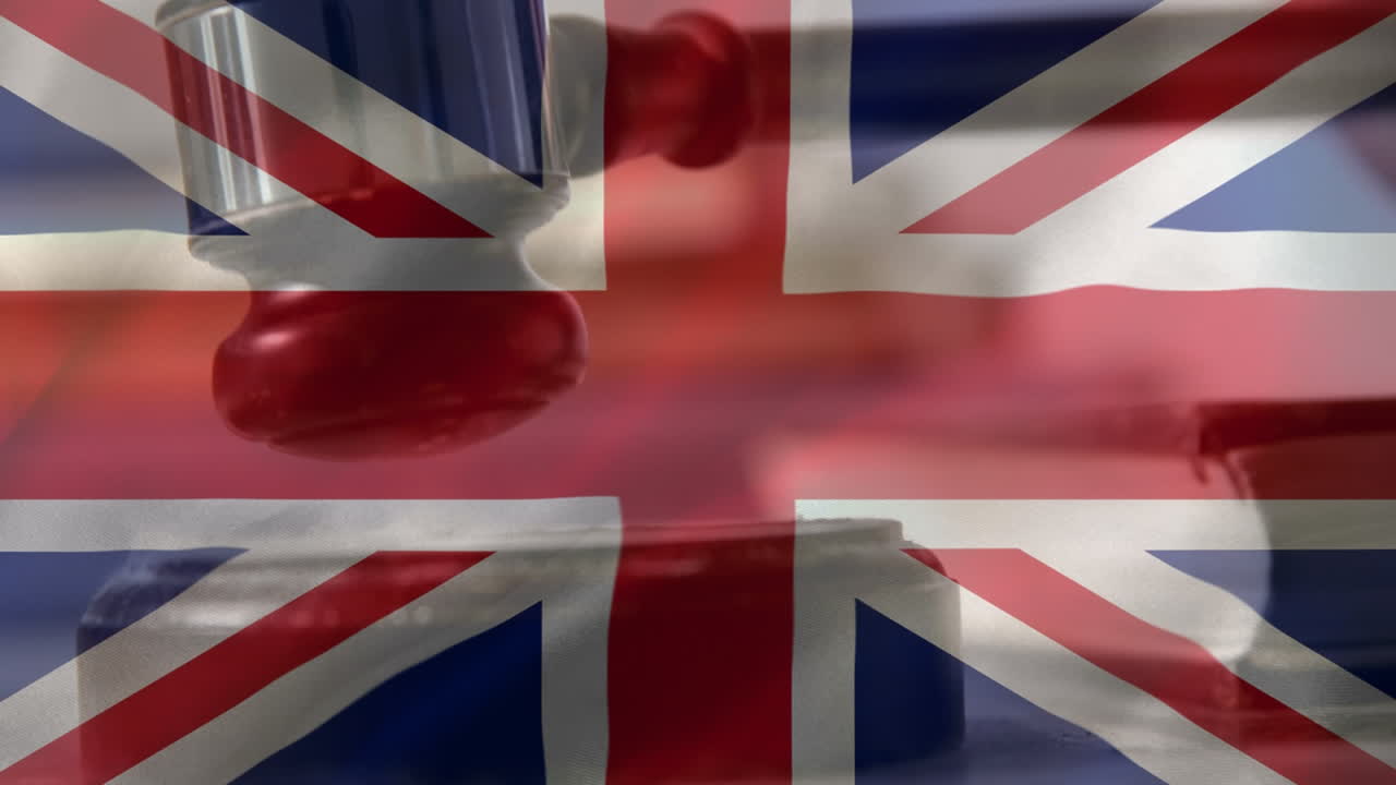 animación digital de la bandera de inglaterra y el martillo 4k