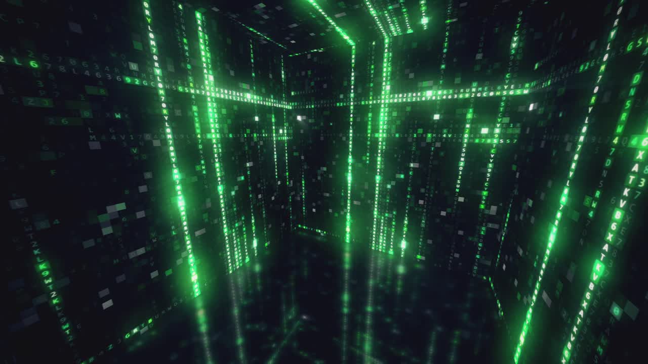 Abstract Glowing Green Code Matrix Background