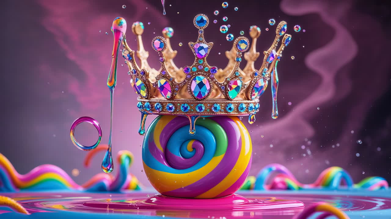 Colorful Crown on Swirled Lollipop with Dripping Candy