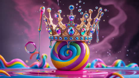 colorful crown on swirled lollipop with dripping candy