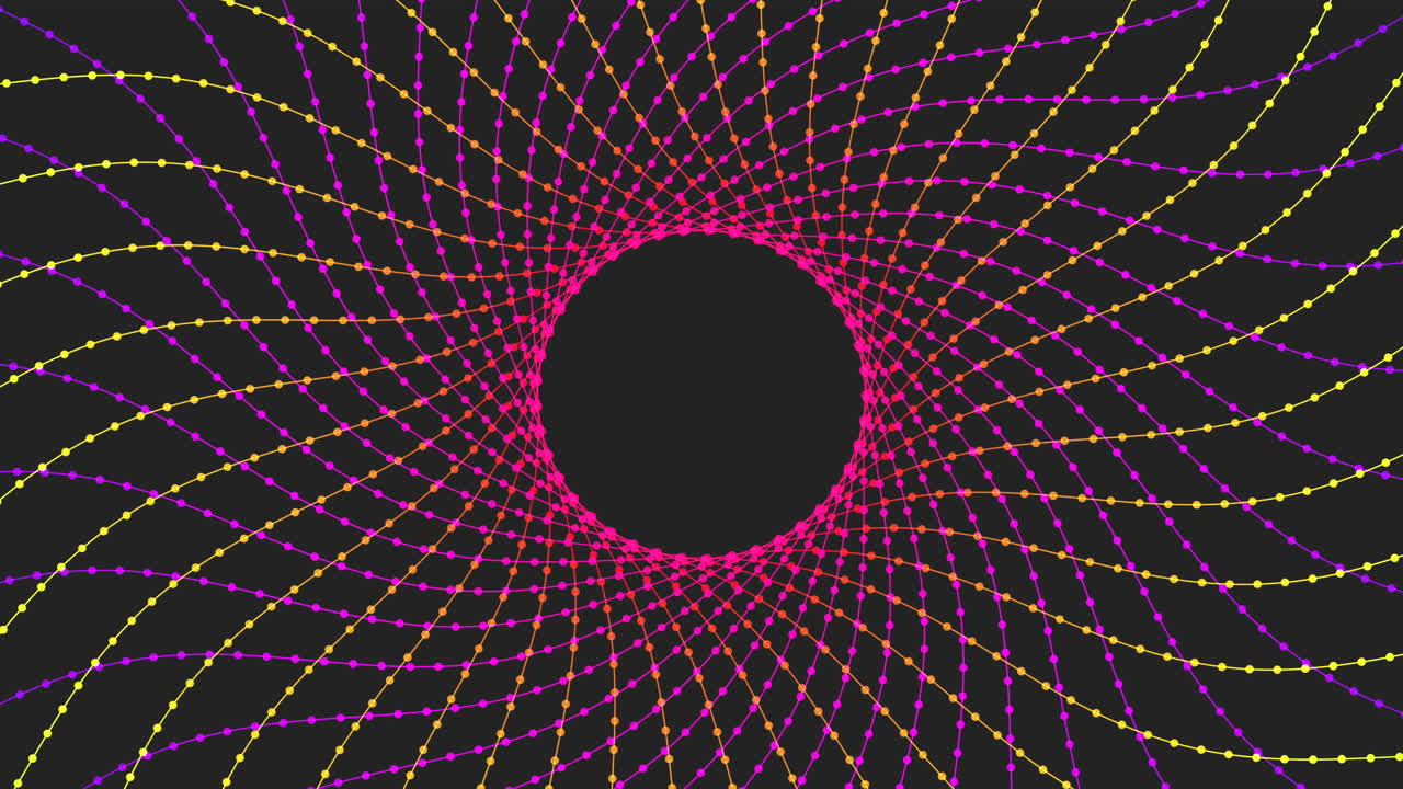 Vibrant lines form a captivating black hole design on a dark background