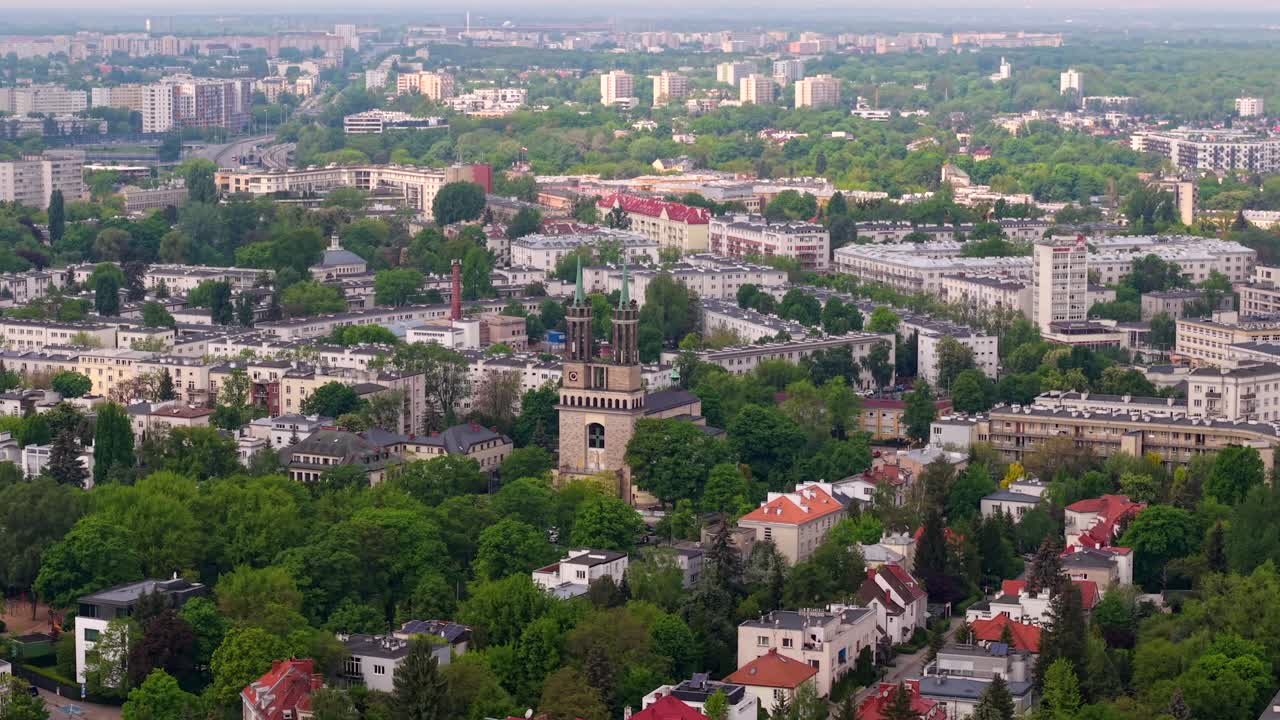 Warsaw City religious property, residential neighbourhoods, aerial orbit