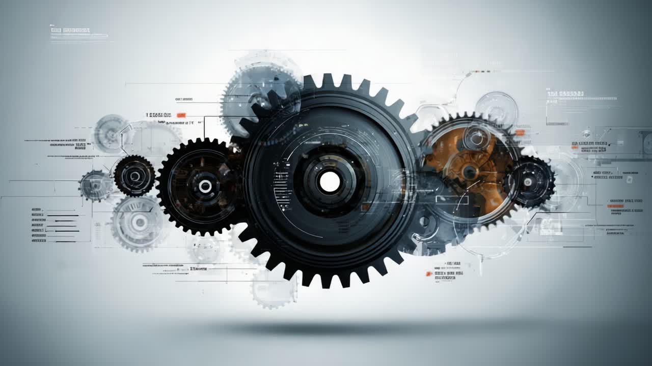 Intricate System of Interlocking Gears Showcasing Mechanical Complexity and Precision Engineering, Embodying the Heart of Industrial Design and Innovation in Motion