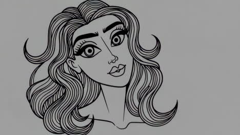 black and white line art illustration of a woman's face