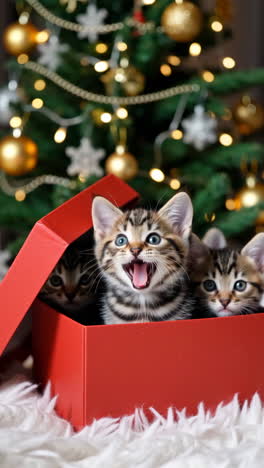 adorable kittens in a red christmas gift box