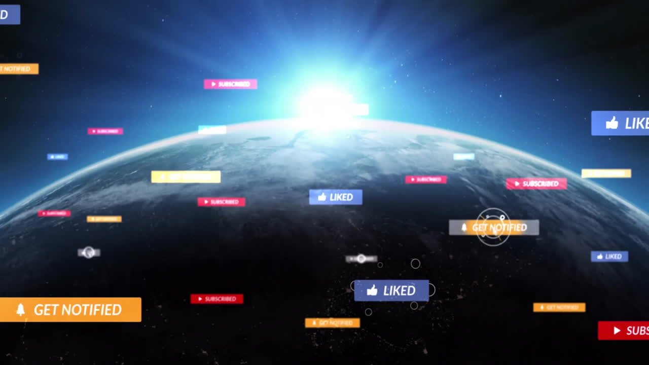 우주에서 지구를 움직이는 소셜 미디어 알림, 전 세계적으로 사람들을 연결합니다.