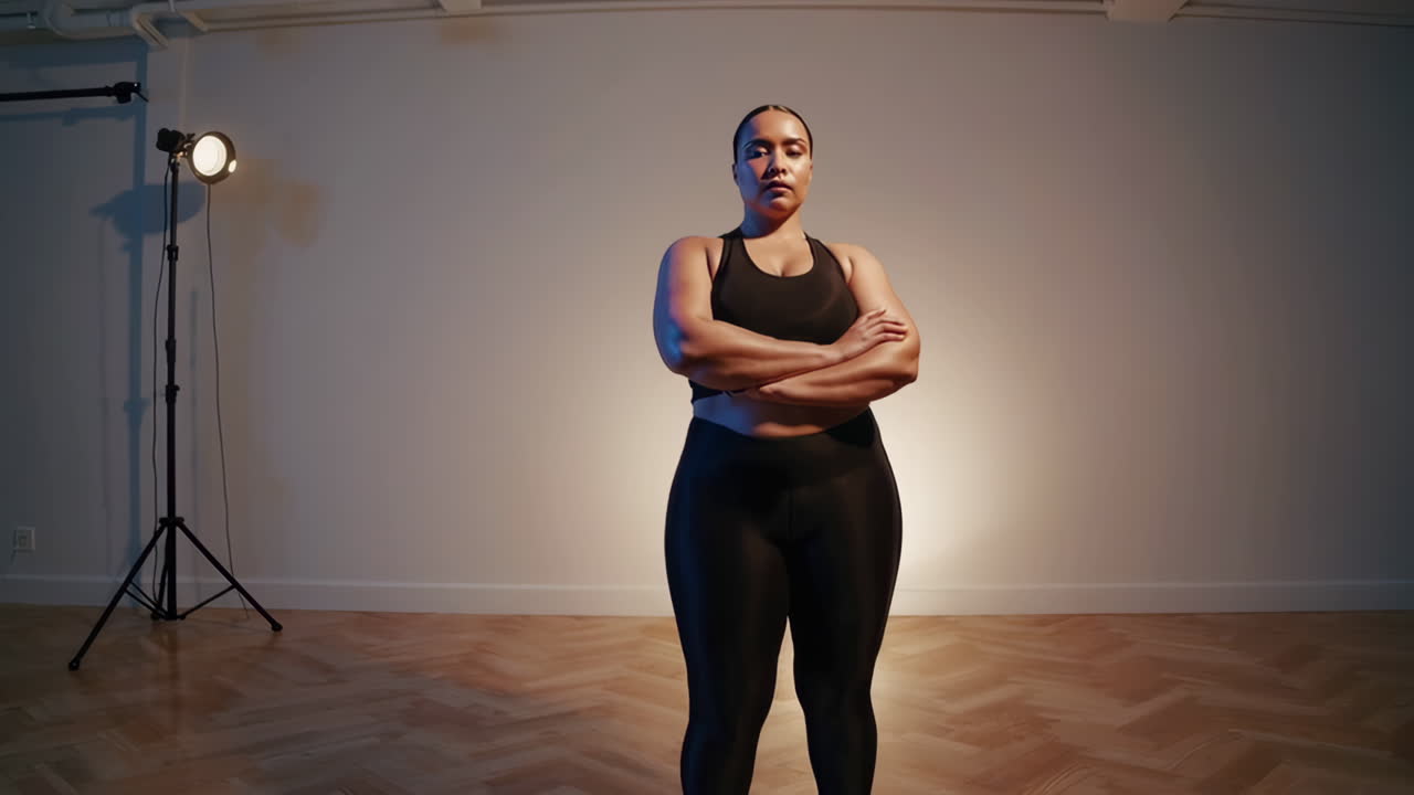Donna curvy sicura di sé in abbigliamento sportivo