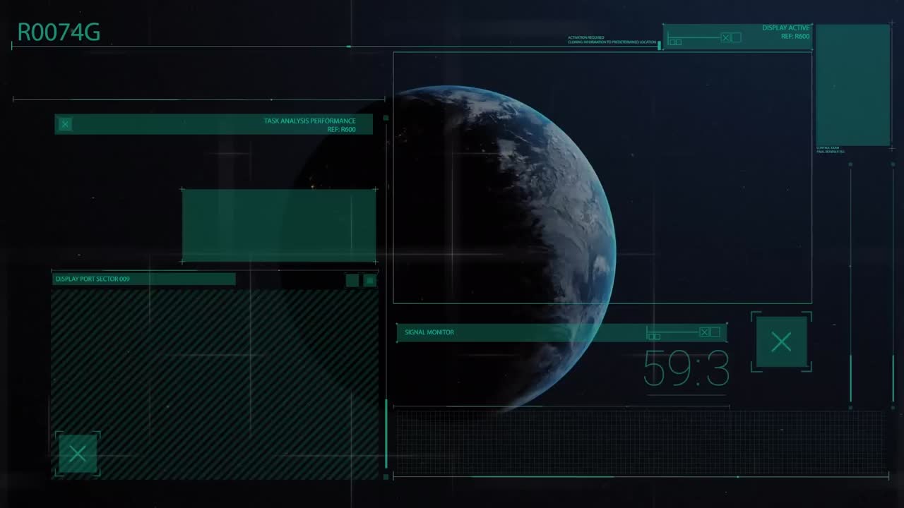 animación de patrones y números abstractos en todo el mundo sobre un fondo negro.
