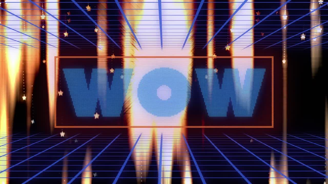 황금빛으로 검은 바탕에 와우 텍스트의 애니메이션