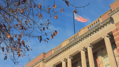 Waving-Flag-On-The-Public-Library-Of-Brookline-In-Washington-St