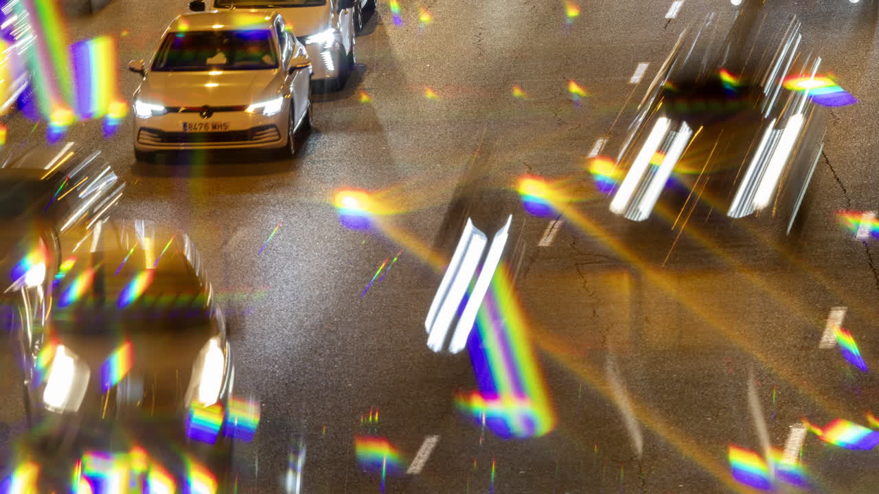 traffic on a highway in barcelona during evening rush hour long exposure at night