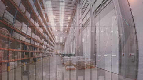 animation of data processing over empty warehouse