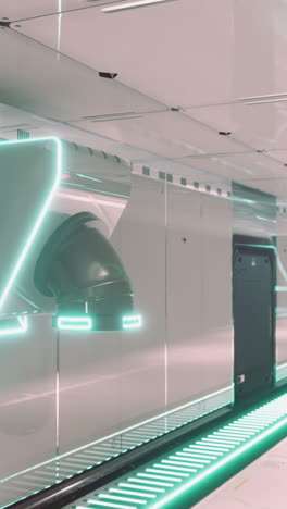 futuristic spaceship corridor with glowing neon lights