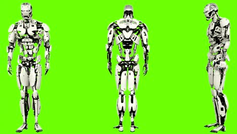 robot android is entering code. realistic looped motion on green screen background. 4k