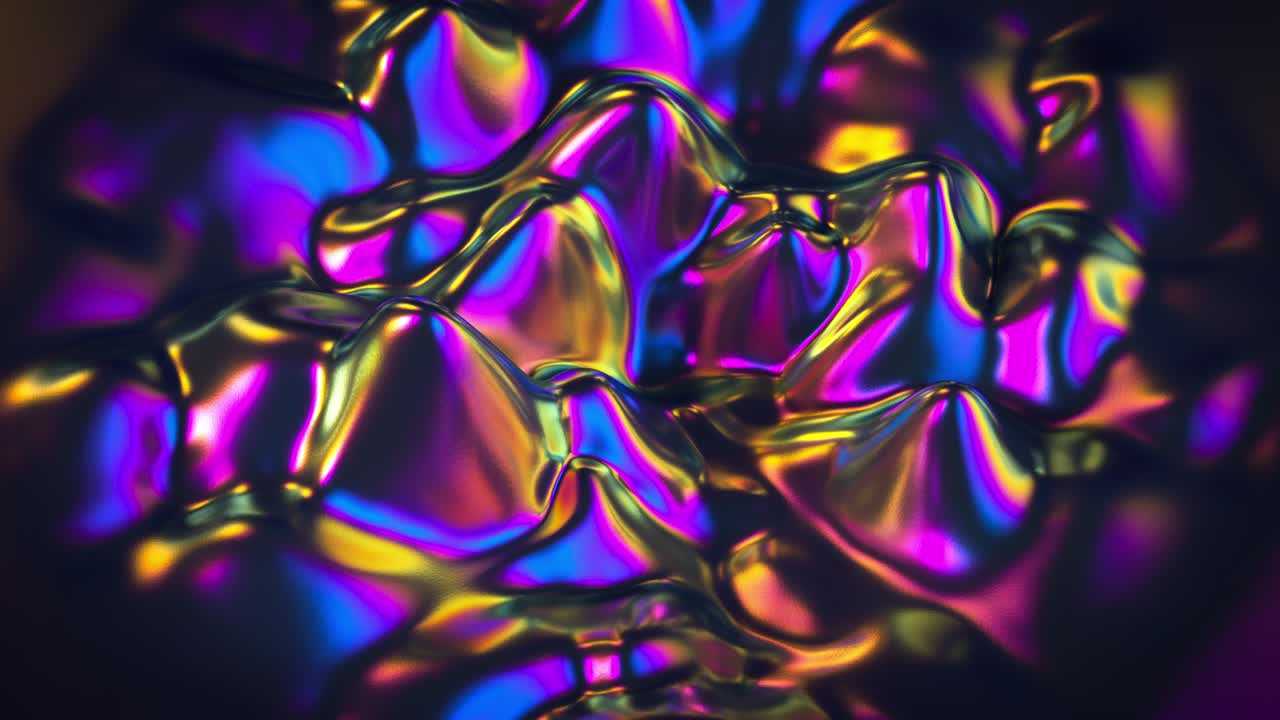 Sfondo olografico morbido iridescente, animazione 3D renderizzata in loop continuo.